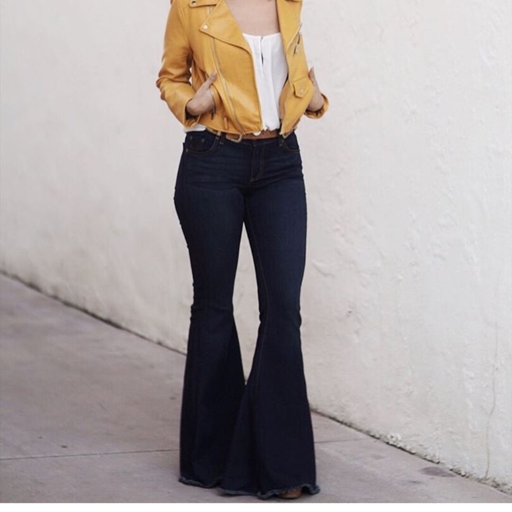 Free People Bell Bottom Jeans in Dark Blue